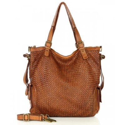 515. Shopper Ledertasche aus geflochten Leder mit Vintage-Effekt